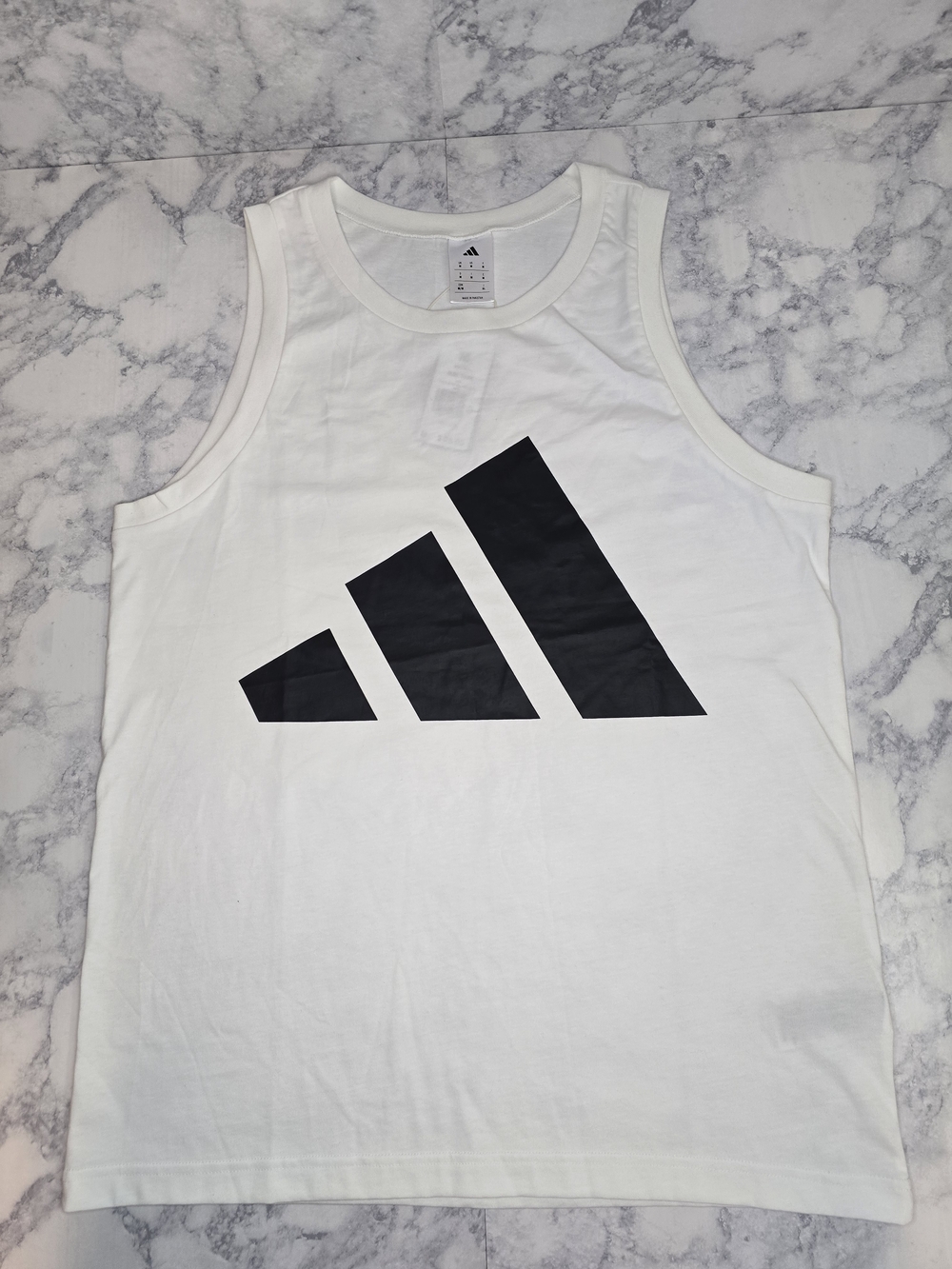 Adidas White Tank Top with Black Logo Medium